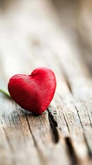 Fototapeta premium Single Red Heart on Rustic Wooden Surface Symbolizing Simple Love and Affection : Generative AI