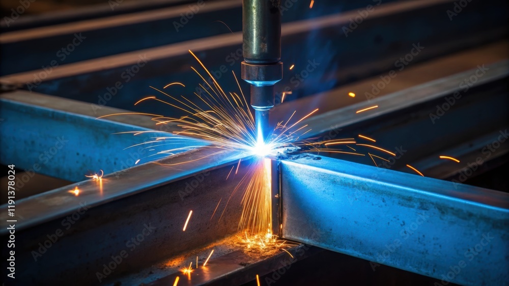 Aufkleber a closeup image of a steel beam being welded capturing the intense blue arc of the welding torch. sp