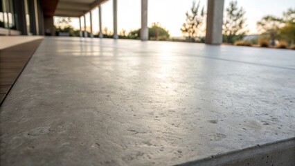 A closeup image of finished concrete in soft lighting emphasizing the muted color palette and subtle variations in tone that convey a sense of calm and sophistication.