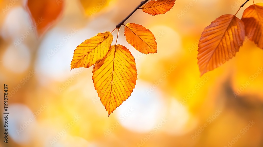 Poster autumn leaves in vibrant colors gracefully hanging on a branch with blurred background : generative 