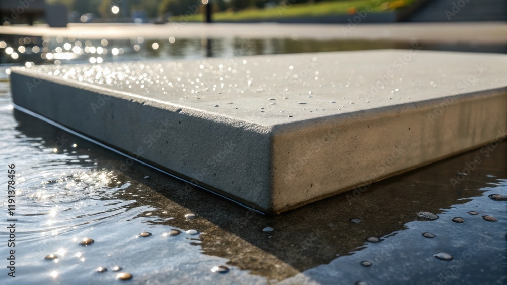 Poster a closeup of a concrete float gliding over the surface leaving behind a perfectly smooth finish as w