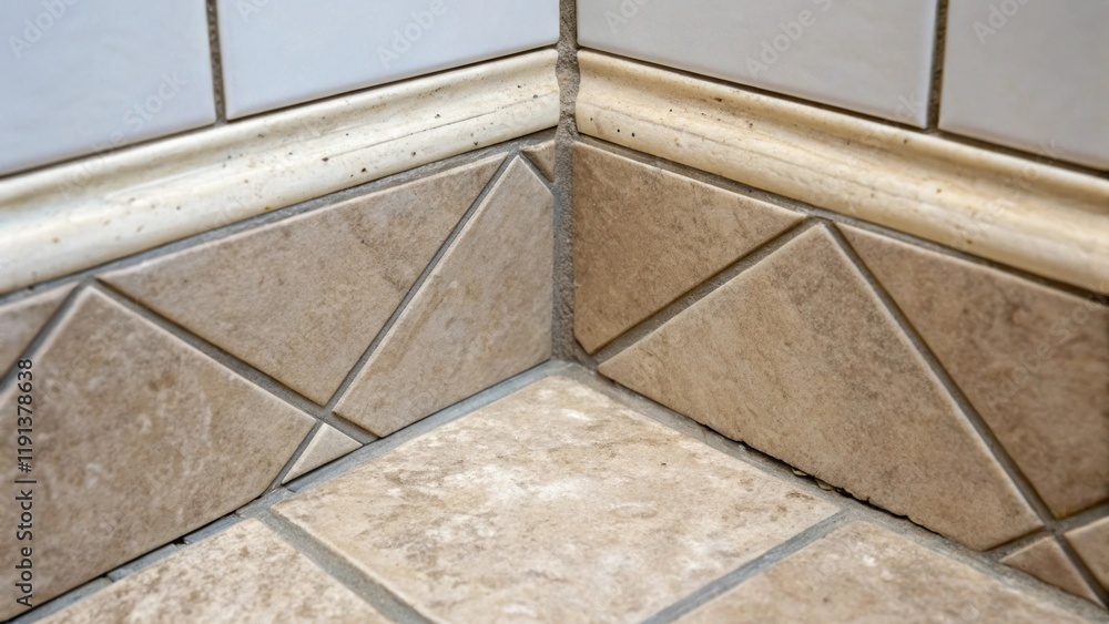 Poster A closeup of a corner where two tiles meet revealing the sharp angles and texture of the grout lines demonstrating the attentiveness to detail in the installation process.
