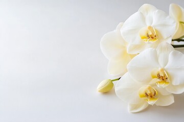Fototapeta premium Elegant White Orchid Flowers with Delicate Petals on Minimalist Background : Generative AI