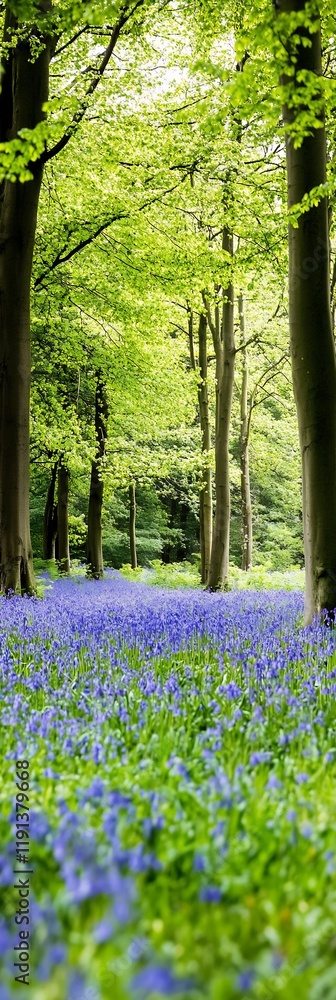 Aufkleber enchanting spring forest with bluebell flowers creating a magical atmosphere : generative ai