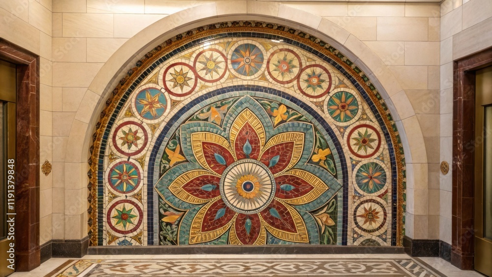 Poster A closeup of an artisan tile mosaic in a newly renovated foyer capturing the intricate designs and color variations reflecting a blend of style and cultural influences that enhance