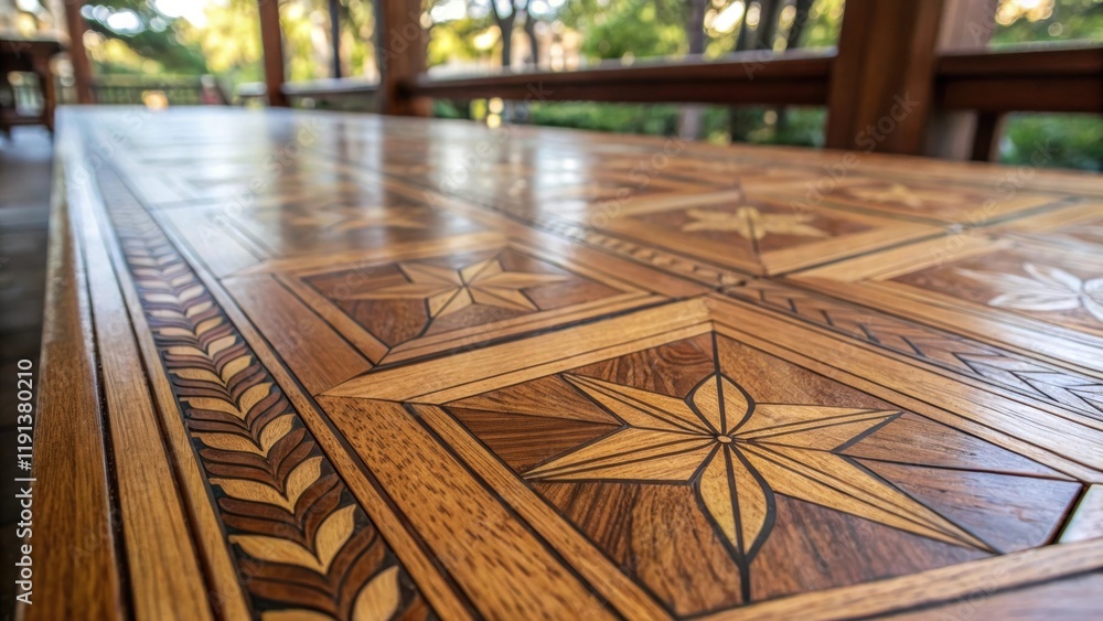 Aufkleber a closeup of a polished wooden plank featuring intricate grain patterns in warm tones with natural k