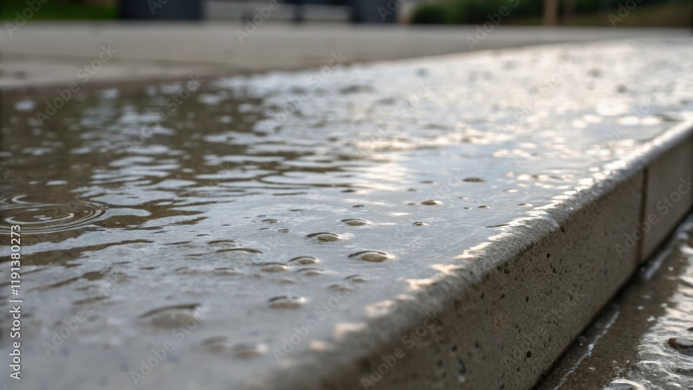 Aufkleber A closeup of a puddle of excess wet concrete pooling at the edge of the form the surface reflecting light and showing tiny air bubbles that illustrate the mixs moisture.