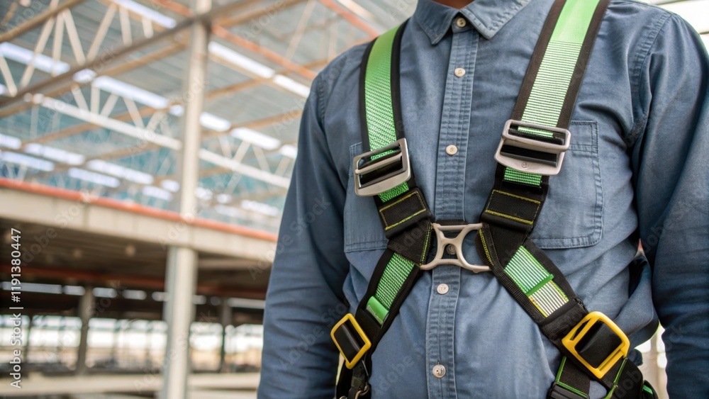 Aufkleber a closeup of a safety harness secured tightly around a workers torso the intricate webbing contrasti