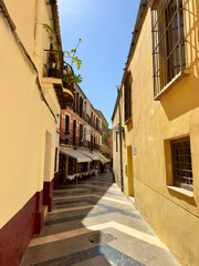 wonderful calm alley with bars and restaurants in the old town of Málaga, Costa del Sol, Andalusia, Spain