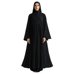 Elegant Black Abaya Dress Muslim Fashion Women's Style Long Sleeves Pleated Maxi Gown Chic Hijab    