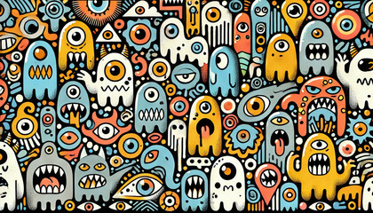 Fototapeta premium Abstract graffiti cartoon monsters, ghosts and strange beings. Generative AI.