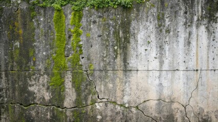 Naklejka premium A closeup of a weathered concrete wall with patches of moss and lichen creeping across the surface telling a story of time and natures resilience in urban spaces revealing textures