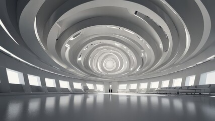 Obraz premium 3d Illustration of White Circular Building. Modern Geometric Wallpaper. Futuristic Technology Design