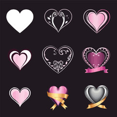 Broken hearts Two parts of broken heart. Valentine heart simbol. Wedding Vector heart sign. Hearts with beautiful decor. Heart and Broken Heart Icon Set. Heart and Broken Heart Icon Set.
