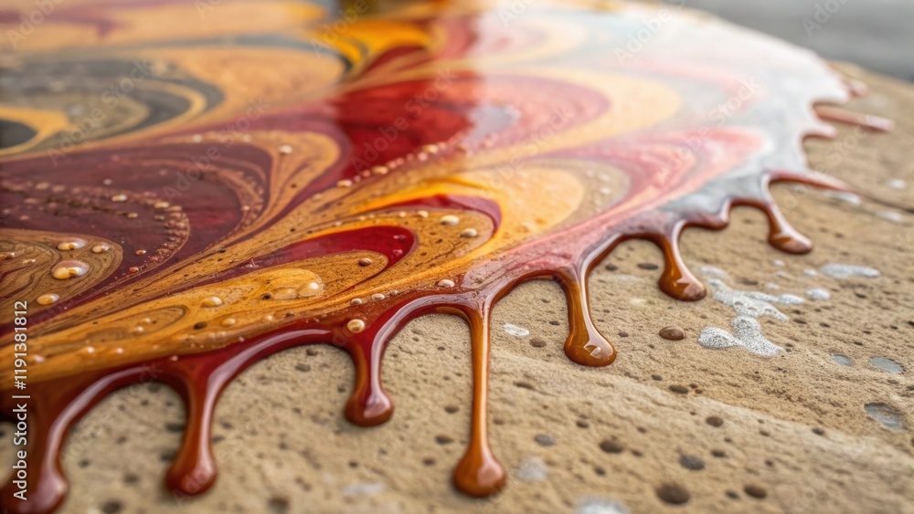 Poster A closeup of fluid paint pouring over a textured surface the thick glossy layers capture light and shadow resulting in a captivating interplay of color and texture that mimics