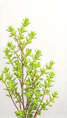 Obraz premium Fresh Thyme Sprig on White Background. Culinary Herb Closeup. Food Photography for Recipes