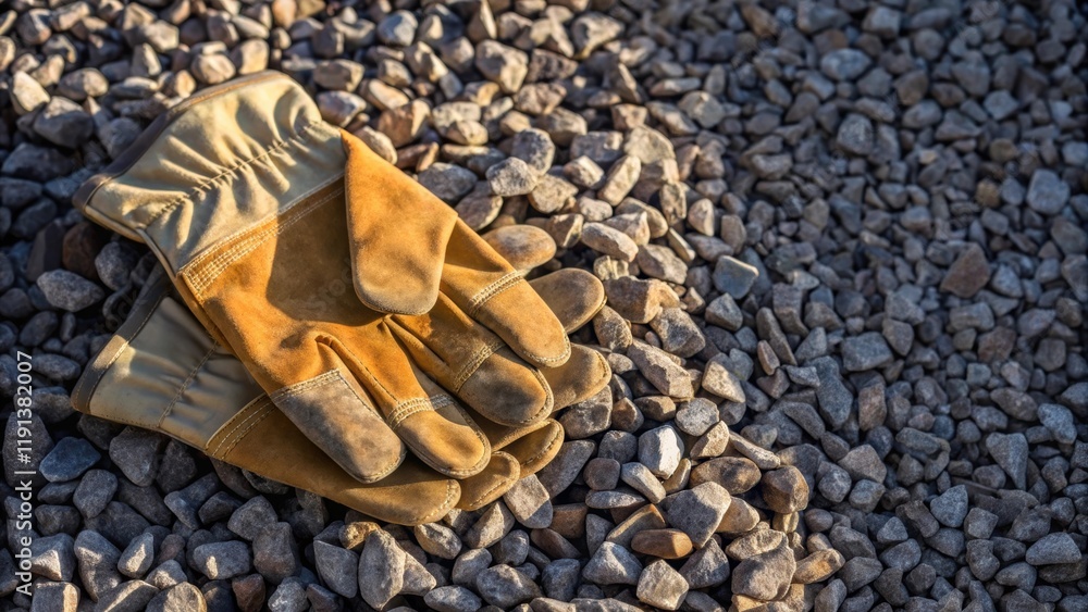 Aufkleber a closeup of heavyduty gloves resting on a pile of light gravel with tiny stones glistening in the s