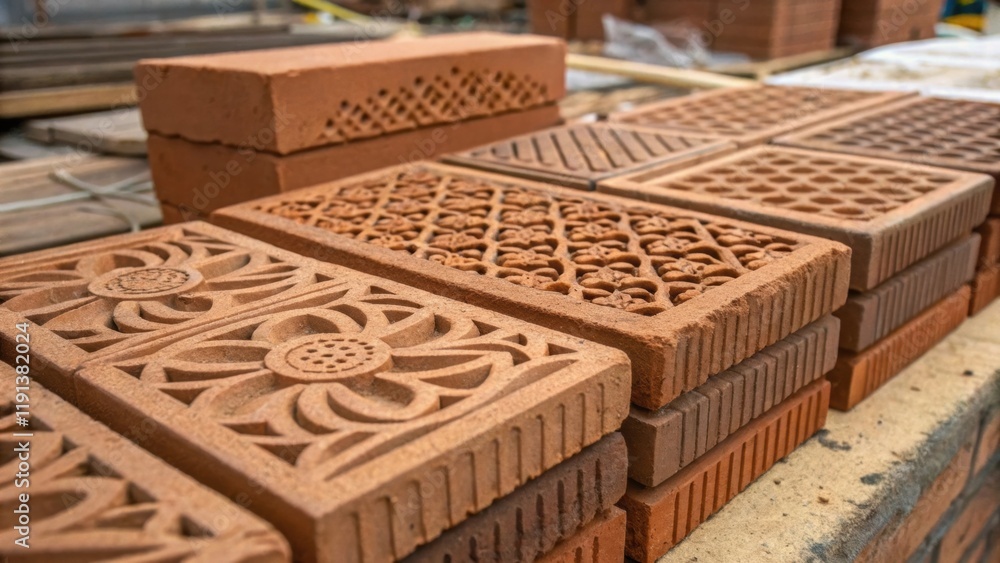 Poster A closeup of intricate brickwork in progress where the craftsmanship of each individual brick is evident highlighting patterns and textures that embody both functionality and