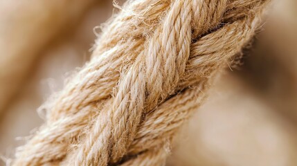 Fototapeta premium Close-Up of Durable Natural Jute Rope with Detailed Twisted Fibers : Generative AI