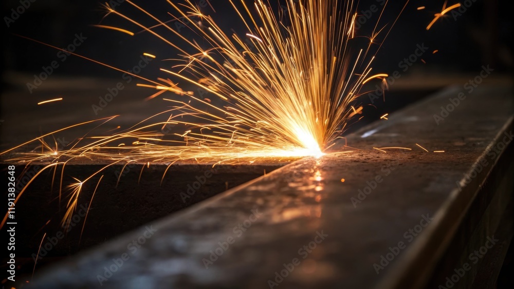 Poster a closeup of sparks from a grinder creating an explosion of light and heat as it carves into metal c