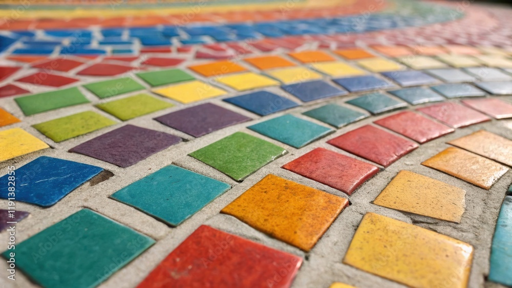 Poster a closeup of the colorful grout filling the spaces between vibrant mosaic tiles highlighting the met