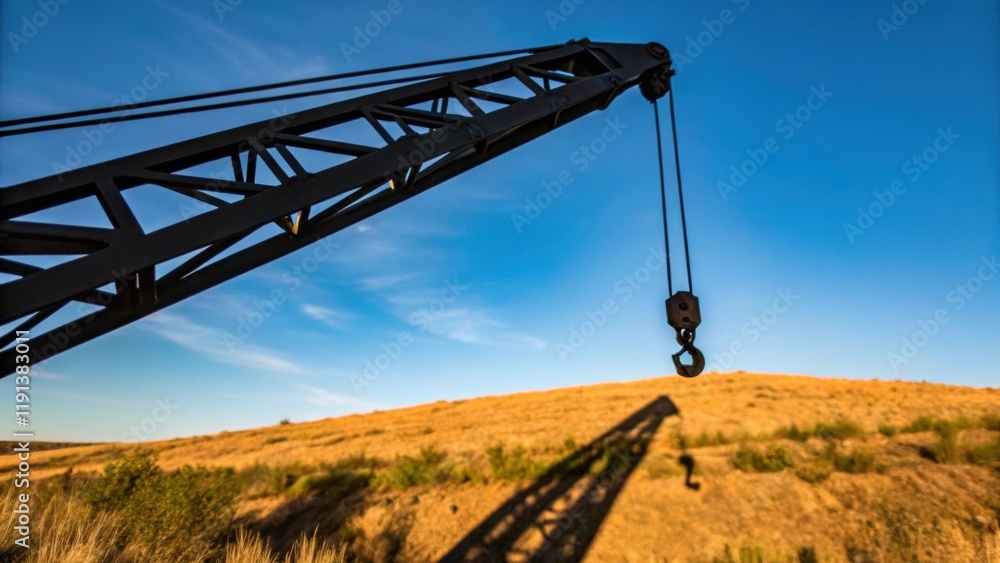 Poster a closeup of the cranes metallic arm silhouetted against a clear blue sky casting a long shadow over