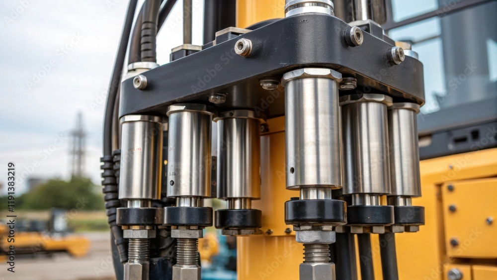 Aufkleber A closeup of the Pile Drivers hydraulic system gleaming metal components clicking and engaging precisely highlighting the intricate engineering that powers the rhythmic force.
