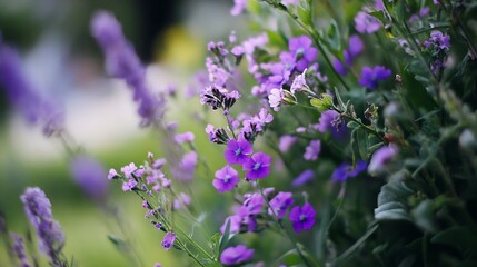 Obraz premium Lush Lavender and Delphinium Flowers in Full Bloom in a Tranquil Garden : Generative AI