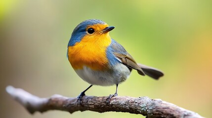 Fototapeta premium Vibrant European Robin Perched on Branch in Sunlit Forest : Generative AI