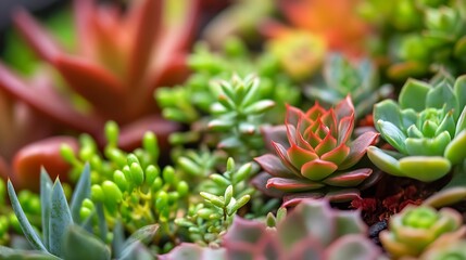 Fototapeta premium Vibrant Close-Up of Colorful Succulent Plants in Garden Harmony : Generative AI