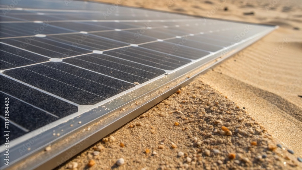 Poster a closeup shot of a solar panel surface showing the textured glass and reflective cells with grains 
