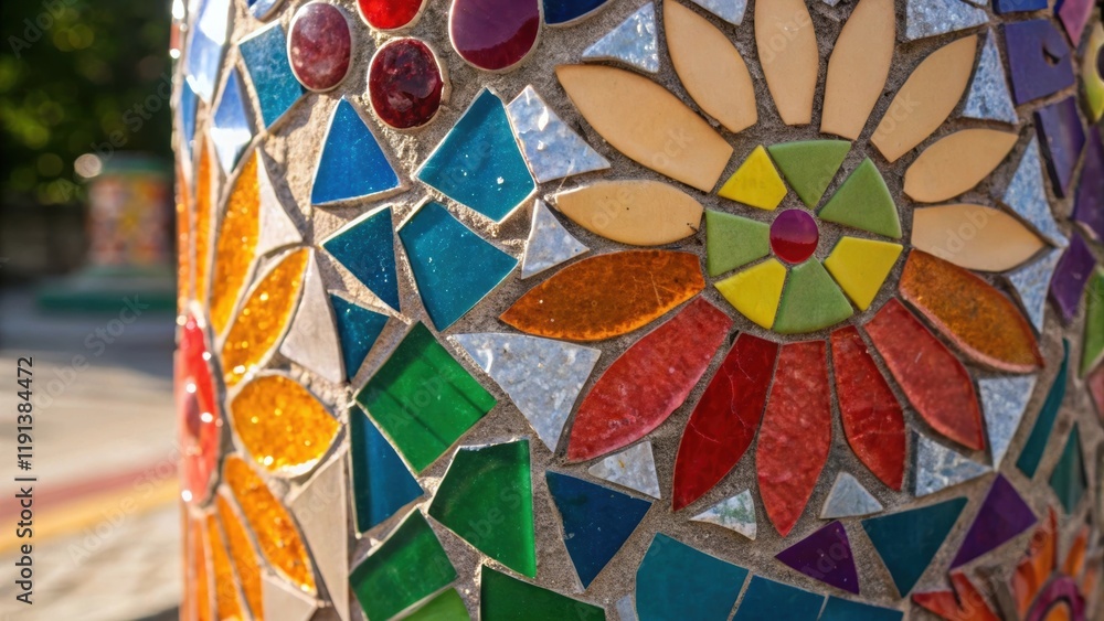 Aufkleber a closeup shot of a vibrant mosaic made from shattered glass bottles illustrating the brilliant colo