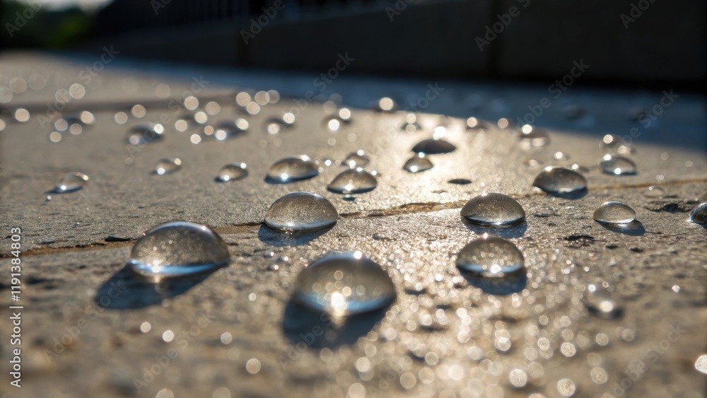 Poster a closeup shot revealing water beads glistening on a freshly sealed concrete surface showcasing the 