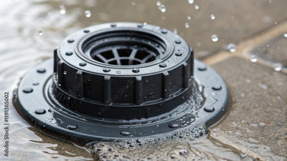 Poster a closeup view of a drainage fitting with water droplets forming around the edges emphasizing the fu