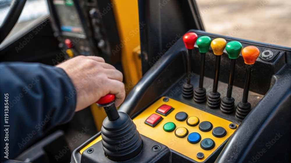 Aufkleber A closeup view of the skid steer loaders control panel within the cab with colorful levers and switches depicting the operators grip as they maneuver through obstacles.