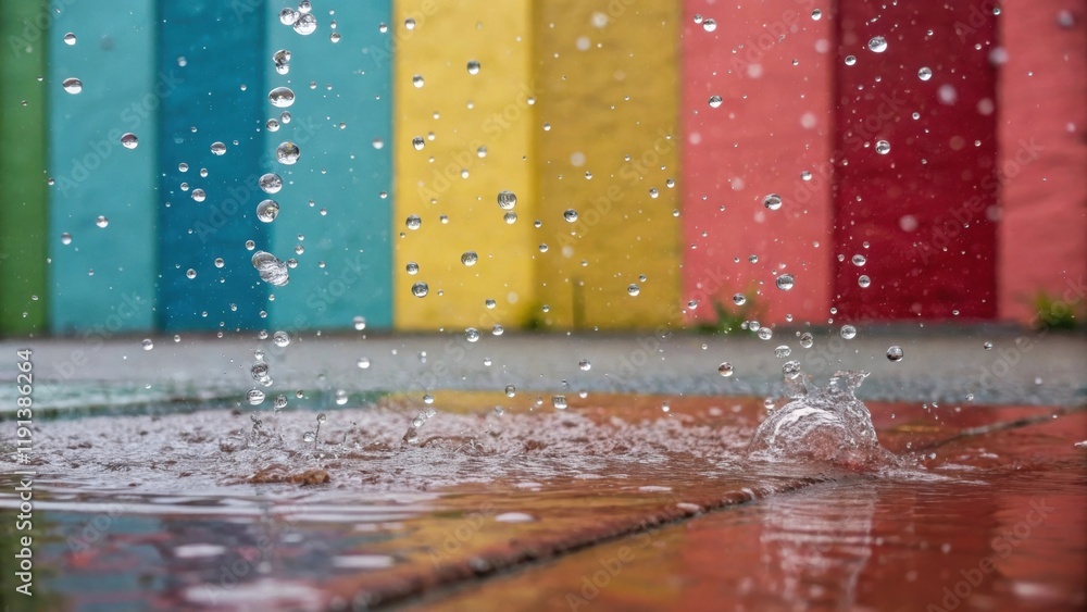 Aufkleber A dynamic view featuring a layering effect where smaller droplets are nestled within larger pooling raindrops set against a backdrop of freshly painted hue.
