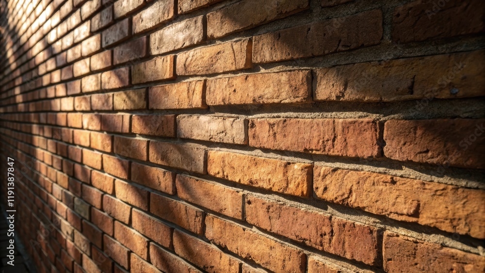 Poster a medium closeup of a brick wall where the shadows play across the surface accentuating the varying 