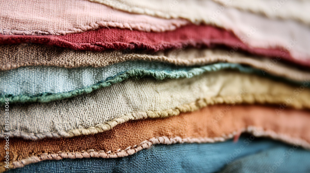 Poster colorful layers of textured fabric stacked in artistic arrangements : generative ai