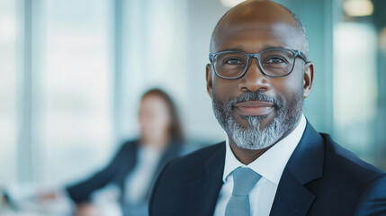 Fototapeta premium A confident business professional in a modern office, symbolizing leadership and success