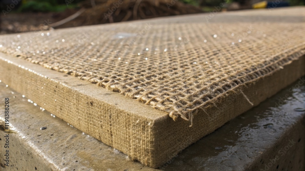 Fototapete a medium closeup of a concrete slab covered with wet burlap revealing the texture of the fabric as i