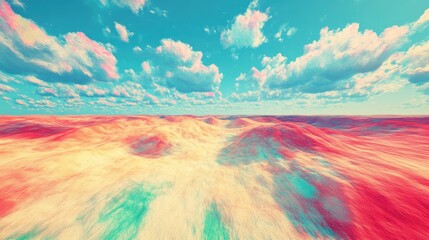 Pastel Colored Hills Under a Blue Sky with Clouds