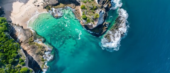 Stunning Aerial View of Turquoise Ocean Waves and Rocky Shoreline
