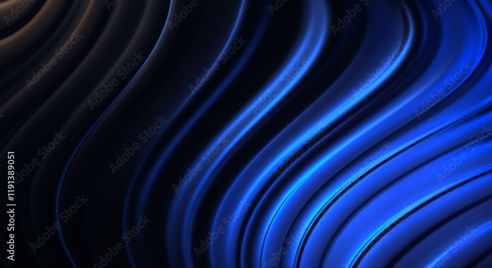 Poster abstract waves in deep blue fluid motion with a smooth gradient design