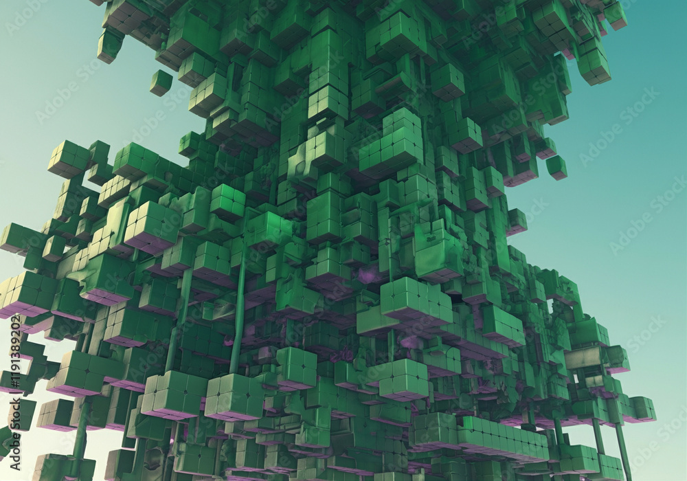 Poster 3d geometric structure with abstract design featuring complex shapes and vibrant colors