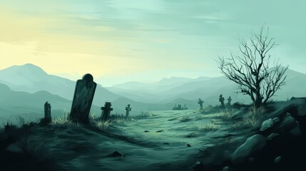 Serene Mountain Cemetery Peaceful Graveyard Landscape