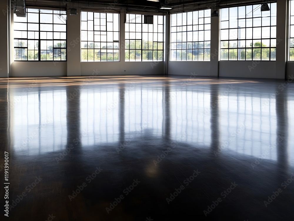 Poster Spacious Empty Loft with Large Windows and Abundant Daylight in Industrial Style Setting : Generative AI