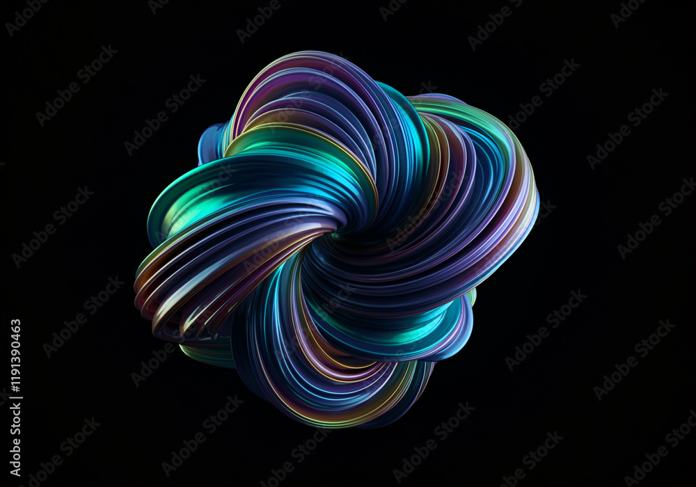 Poster abstract design featuring colorful 3d swirl in vibrant tones and smooth curves