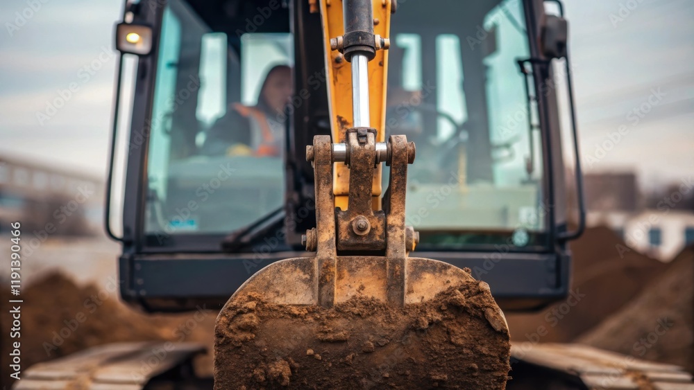 Aufkleber A medium closeup of an excavators claw gripping a large chunk of dirt showcasing the intricate hydraulic arms and the operators focus visible in the cabin behind tinted glass.