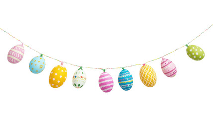 Easter eggs hanging on a string transparent background