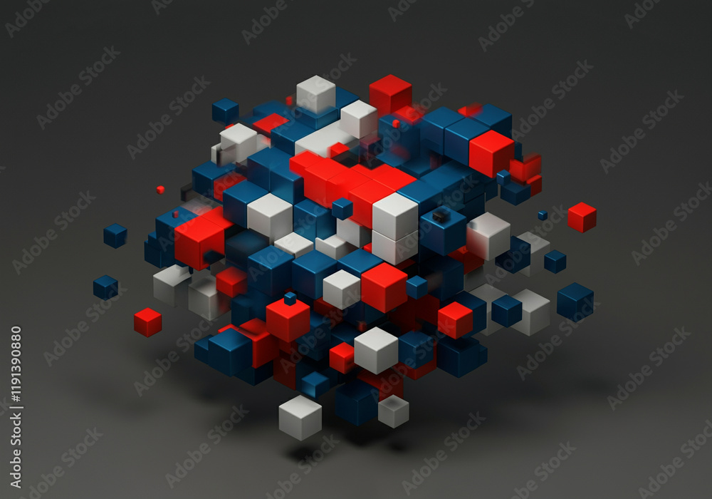 Poster 3d cubes in dynamic arrangement with colorful blocks showcasing 3d design and creativity